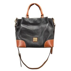 Dooney & Bourke Black Brown Pebbled Leather Tote Bag Tan Trim and Pouch Wallet
